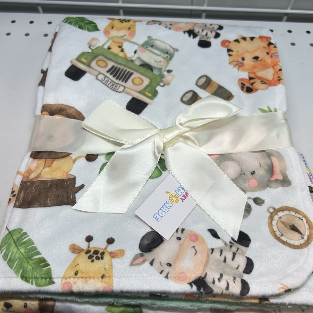 Brand New Baby Minky Blanket 30"x40" Safari/Green